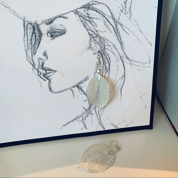 Bohemian Long earrings silver leaves - Picture 2 of 3